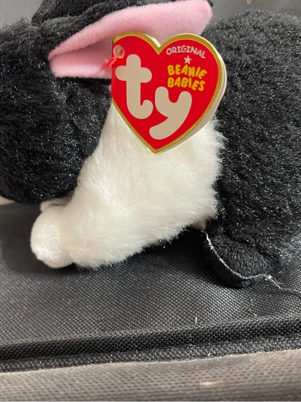Ty Black and White Bunny Beanie with Pink Ear Accent